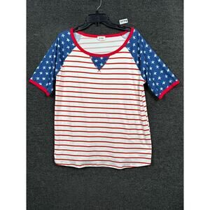 BiBi Shirt Womens Size L Red White Blue Patriotic Stars Stripes Raglan